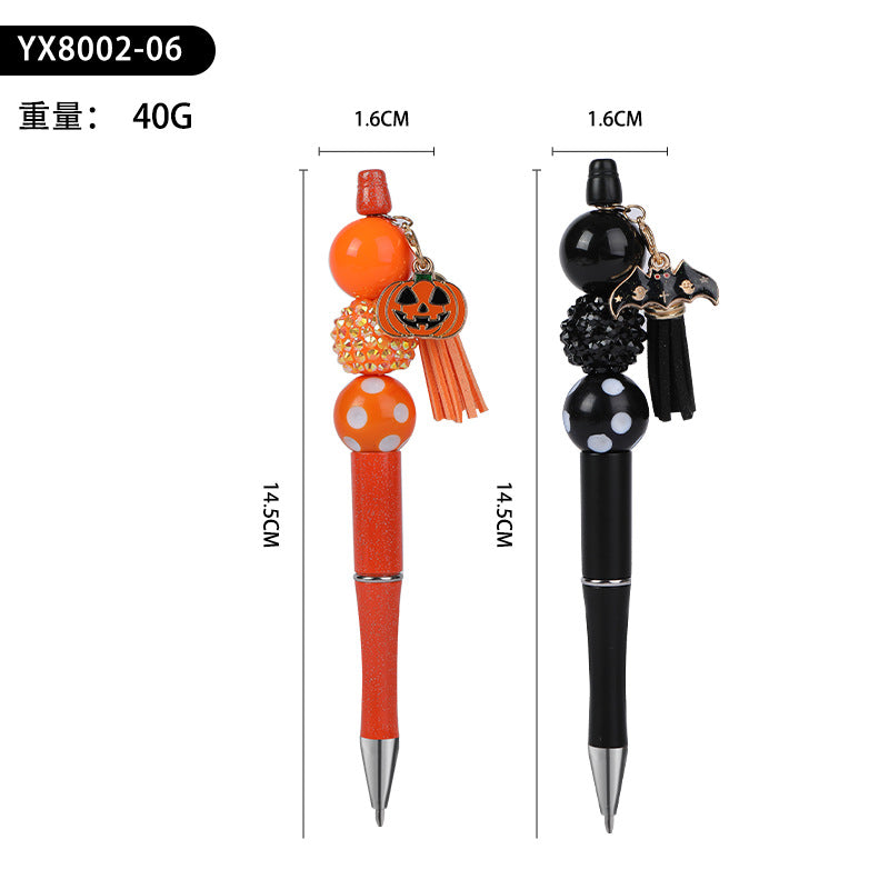 Wholesale 2pcs Beaded Pens DIY Halloween Creative Fun Rhinestone Pumpkin Skull Tassel Ballpoint Pen