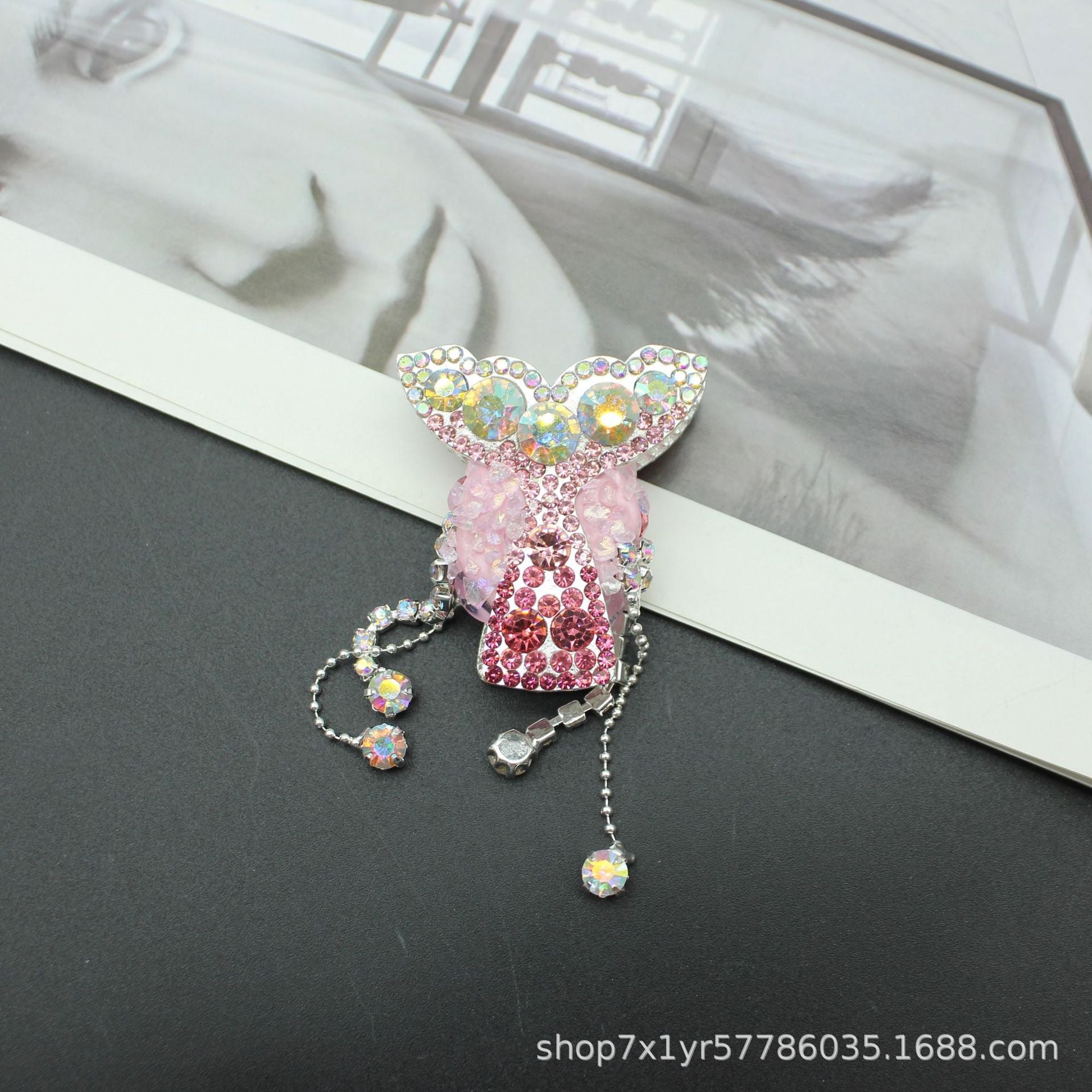 Wholesale Full diamond double-sided mermaid tail tassel inlaid alloy straight hole beads