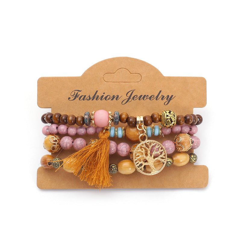 Wholesale Bohemian multi-layered wooden beaded bracelet jewelry
