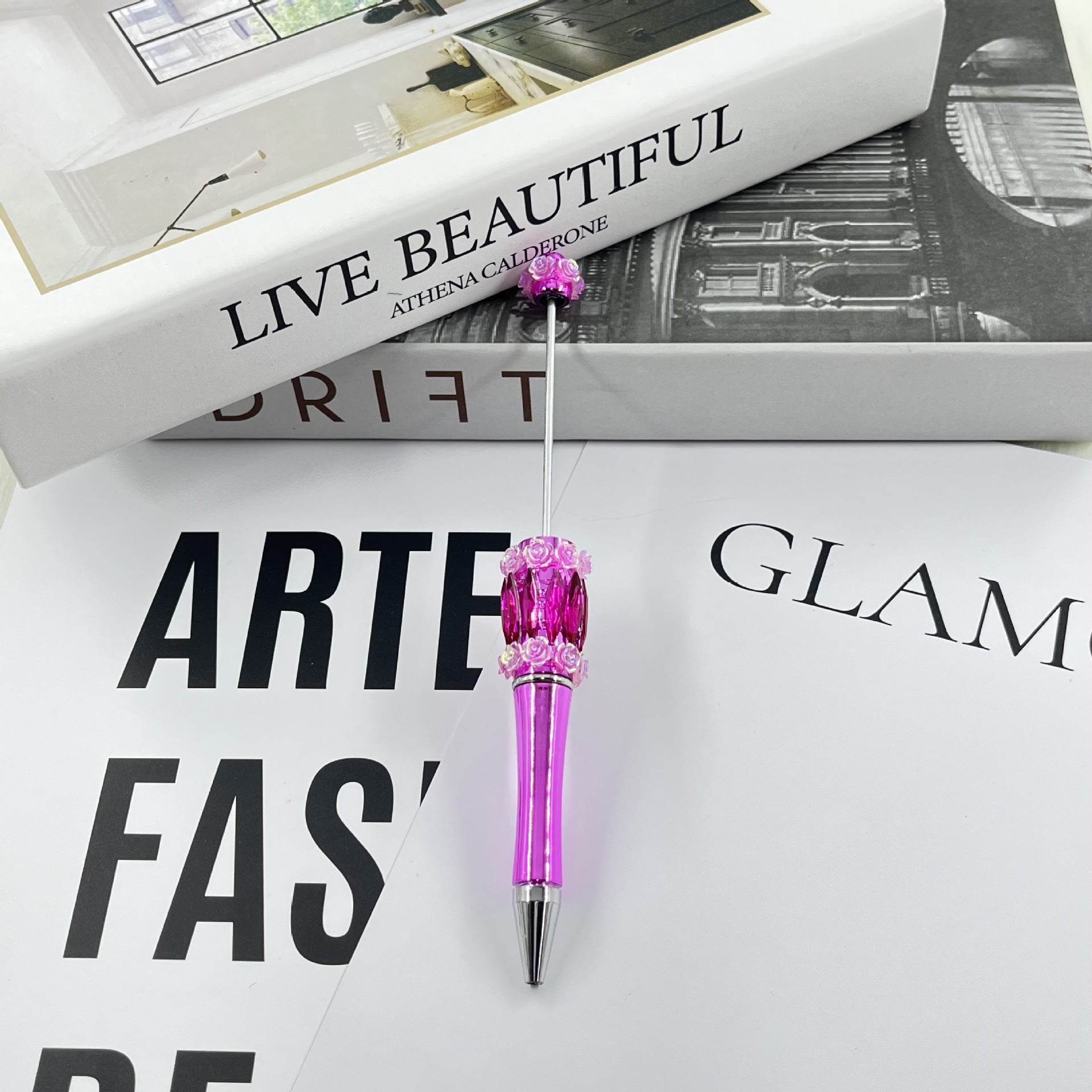 Wholesale 2pcs Crystal Rose Flower diy Beadable Pen