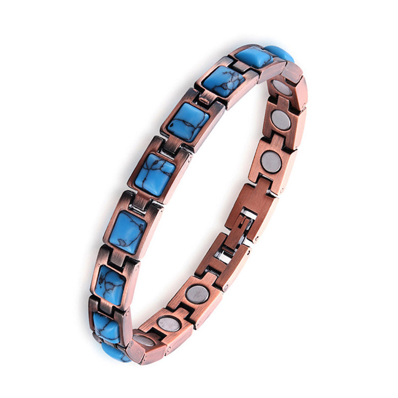 Wholesale Natural Turquoise Vintage Aged Adjustable Zinc Alloy Magnet Bracelet