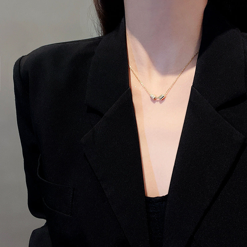 Wholesale Micro Paved Zircon Pendant Capsule Titanium Steel Necklace