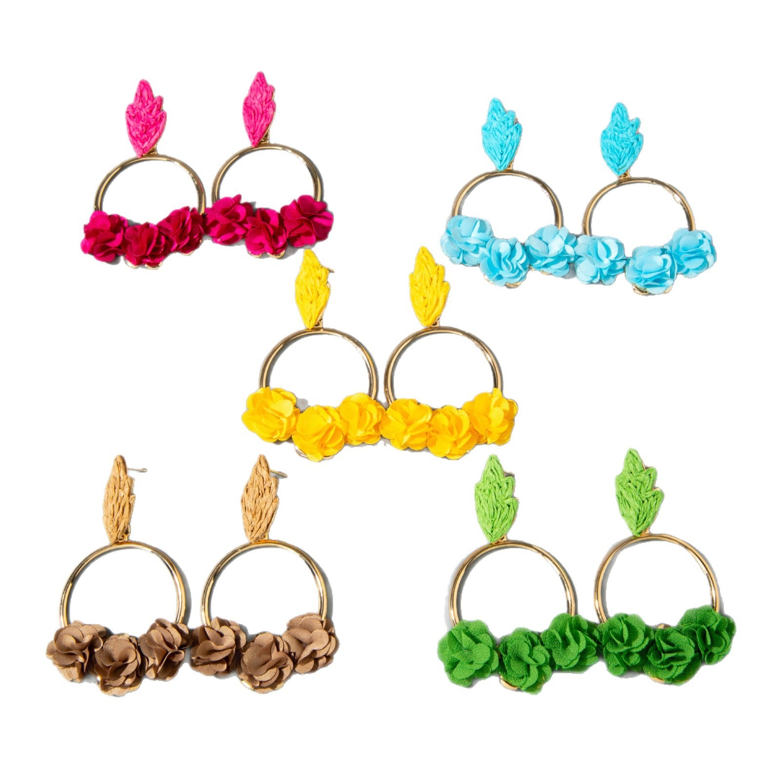 Wholesale Colorful Raffia  Woven Floral Earrings