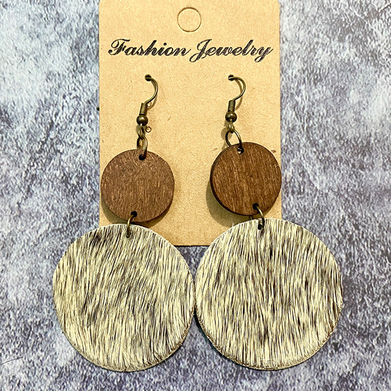 Wholesale Vintage Western Wood Leather Horsehair Earrings