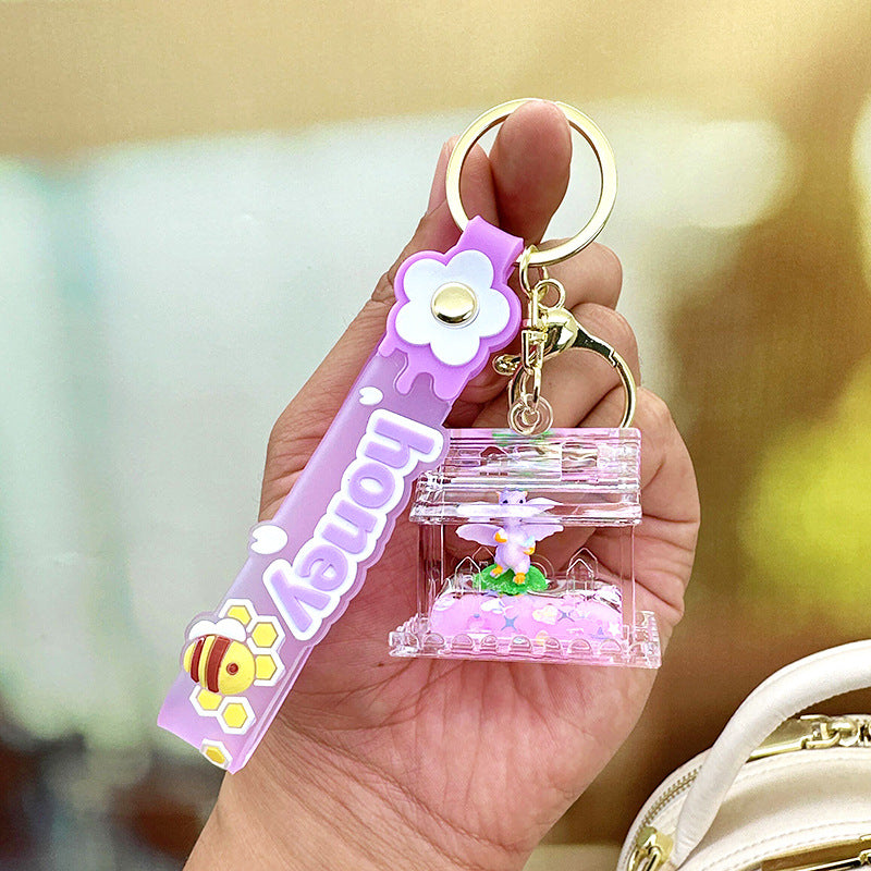 Wholesale Cute Dinosaur House Floating Quicksand Acrylic Liquid Keychain