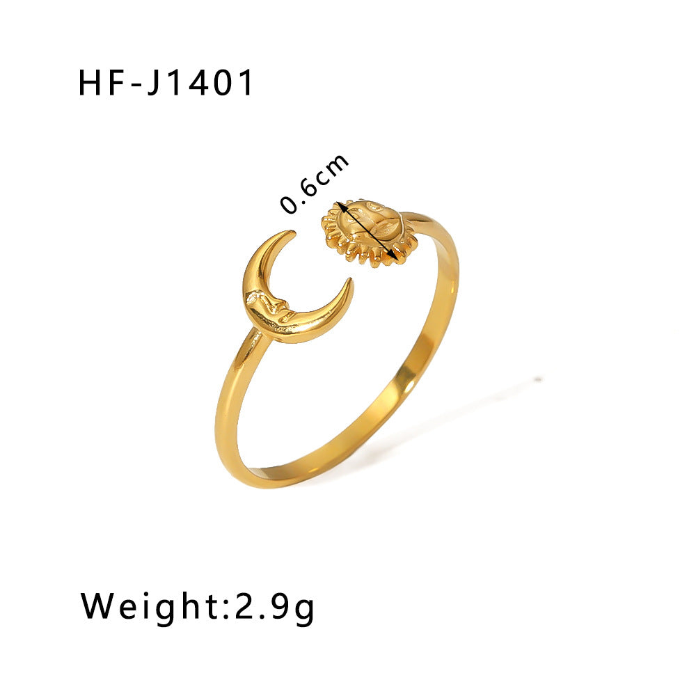 Wholesale Simple Leaf Geometric Hollow Flower 18k Gold-plated Snake-shaped High-end Multi-layer Titanium Steel Rings