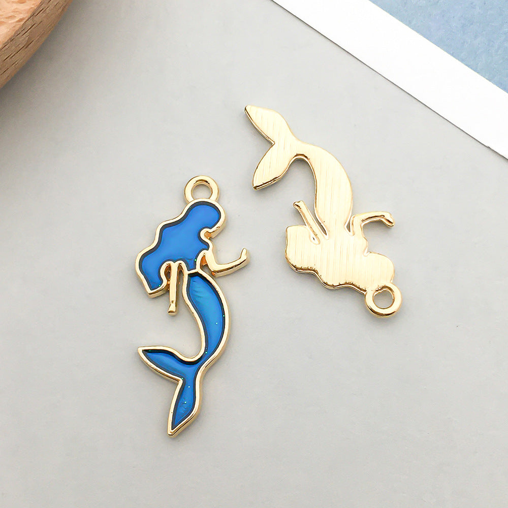 Wholesale Mix 30 Lake Blue Drip Oil Alloy Cute Cartoon Simulation Animal Pendant