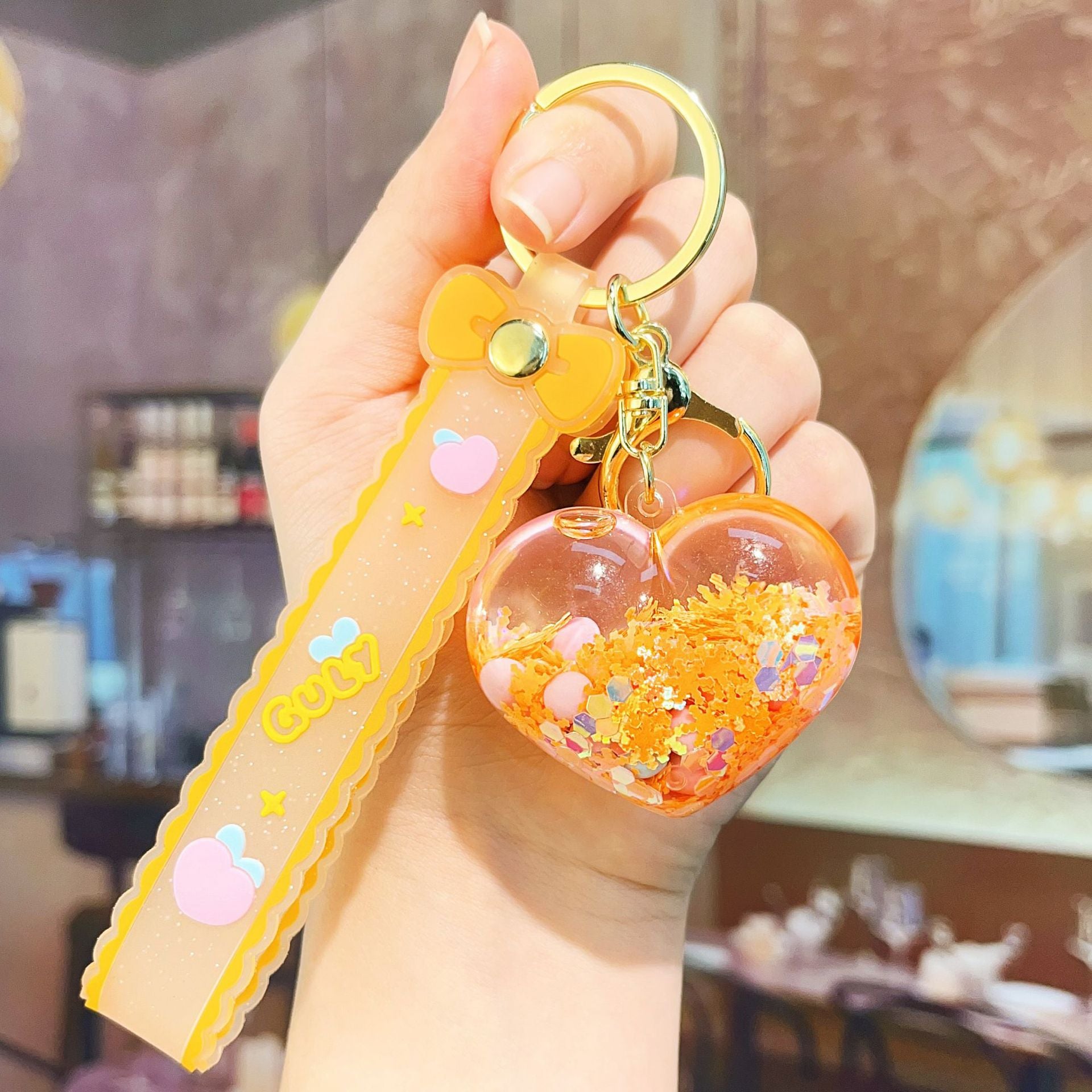 Wholesale Acrylic Light-Up Heart Glitter Keychain