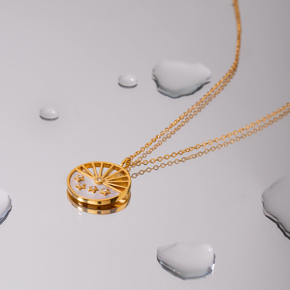 Wholesale Titanium Steel 18K Gold Moon Circle Necklace