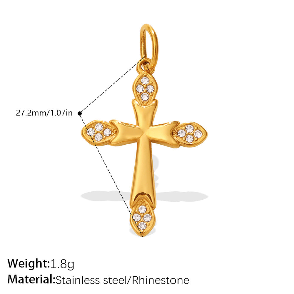 Wholesale Stainless steel gold-colored diamond-studded key cross pendant