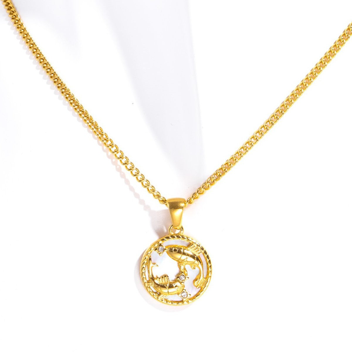 Wholesale Stylish 12 Zodiac Signs Coin Pendant Necklace Stainless Steel Gold Plated Fashion Accessory