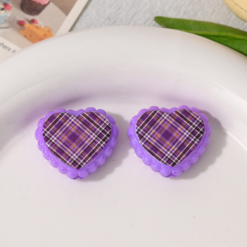 Wholesale 10pcs Wavy diagonal check heart Acrylic Beads
