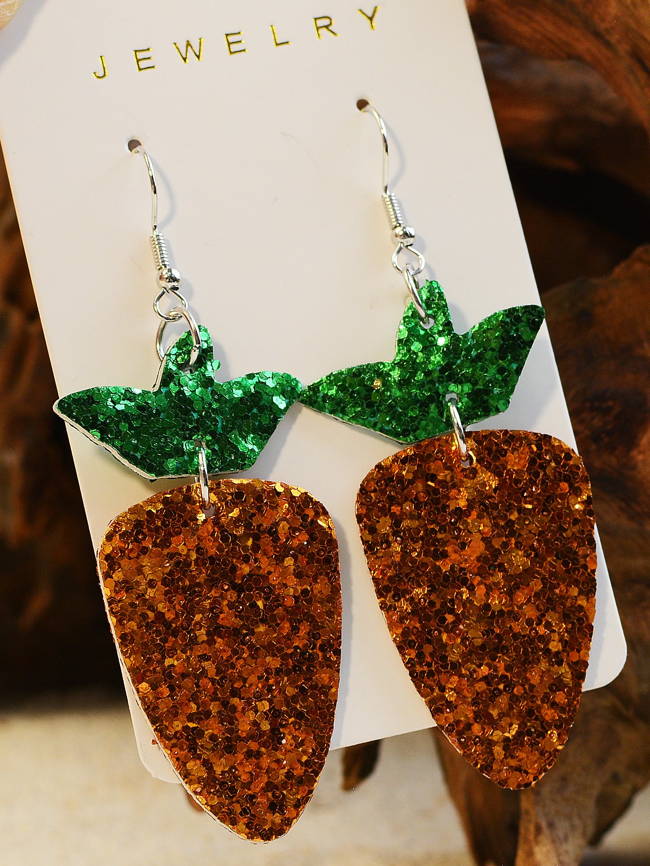 Wholesale Easter Carrots Gretel Sequin Leather Earrings
