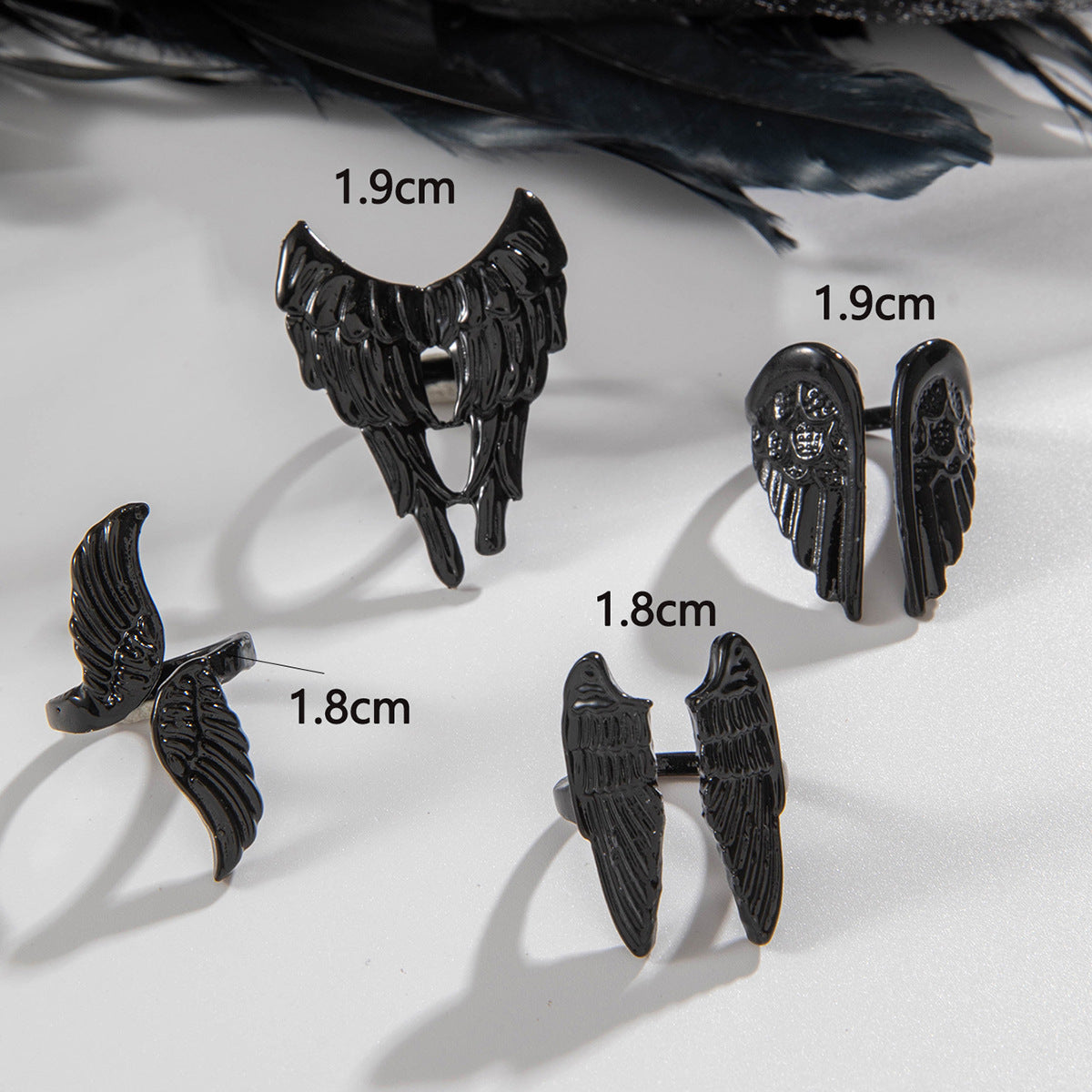 Wholesale Dark punk retro angel wings ring four-piece set