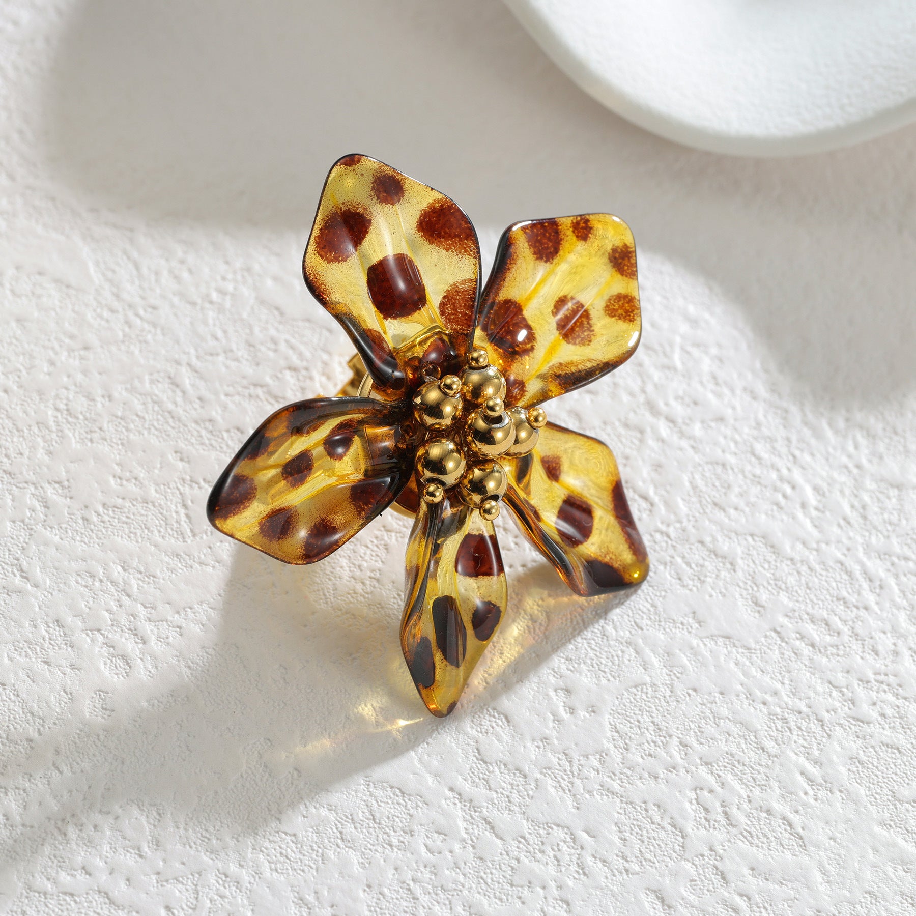 Wholesale Stainless Steel Leopard Print Flower Ring Acrylic Chic Everyday Jewelry