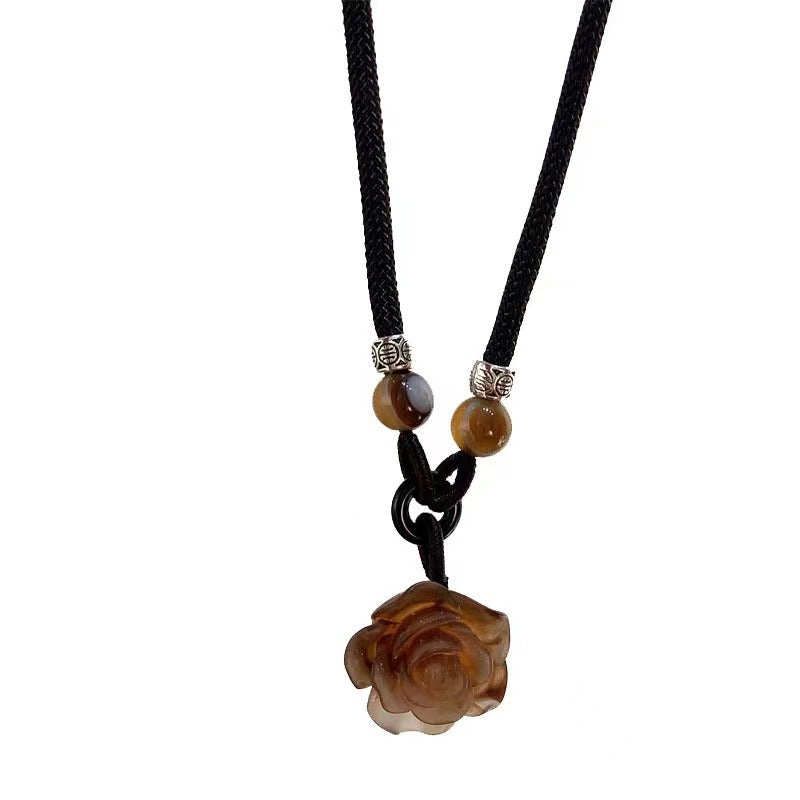 Wholesale Chinese Style Camellia Pendant Braided Necklace