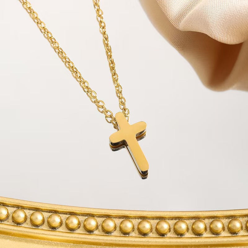 Wholesale Retro Gold Tone Cross Pendant Necklace For Women Titanium Steel O Chain Chic Jewelry Accessory