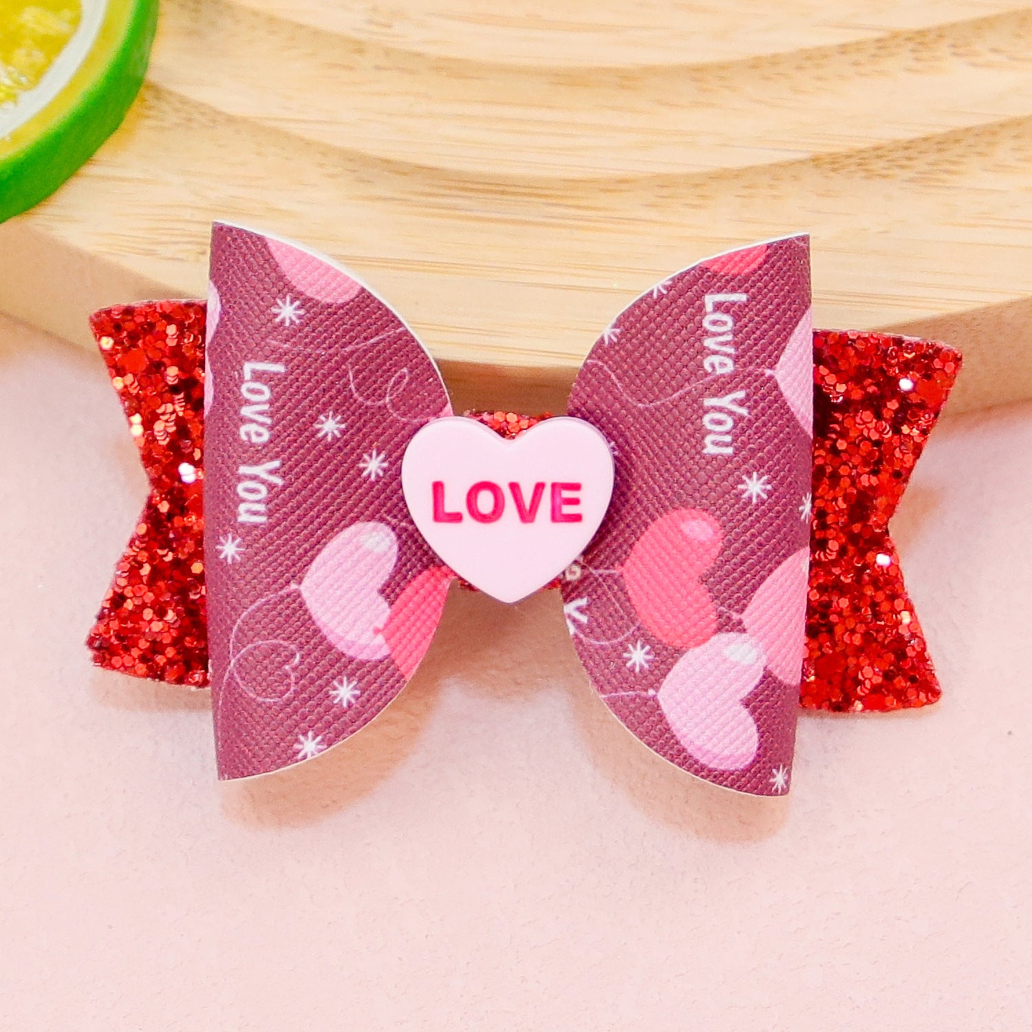 Wholesale Valentine's Day Love Letter Bow Fabric Hair Clips