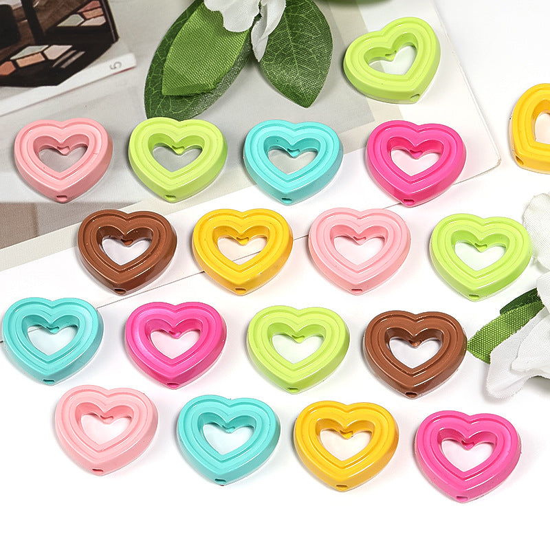 Wholesale 100pcs Acrylic Colorful Hollow Heart Jewelry Accessories Beads