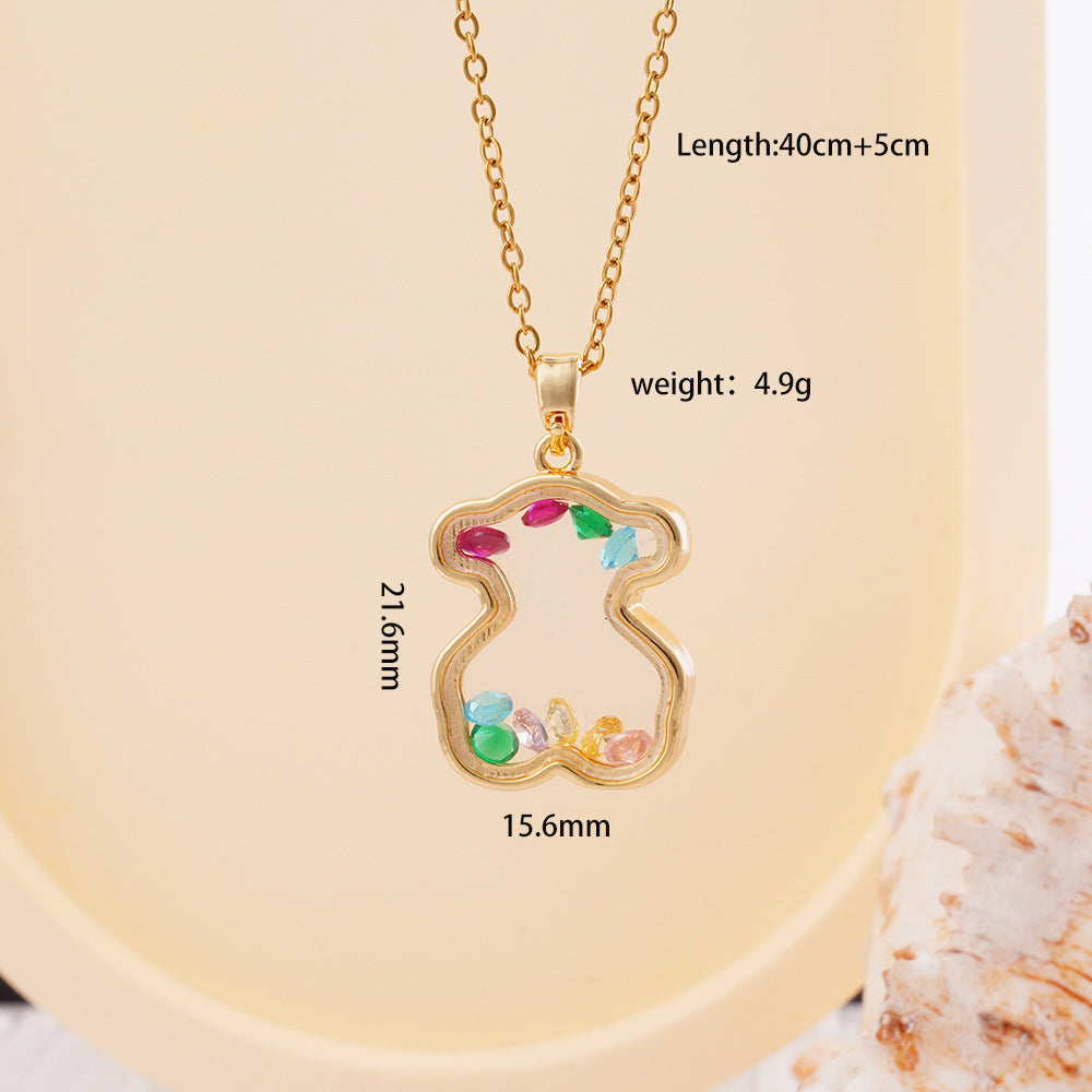 Wholesale Love Bear Necklace Copper Gold Plated Zircon Vintage Pendant Clavicle Chain