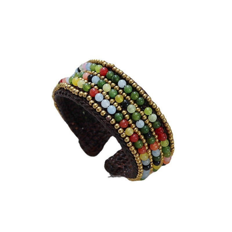 Wholesale handmade Bohemian ethnic woven natural stone bracelet