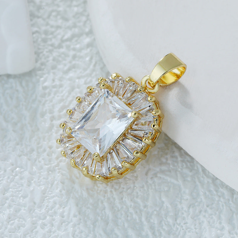 Wholesale Real Gold Electroplated Color-preserving Zircon DIY Personality Flower Geometric Temperament Necklace Pendant