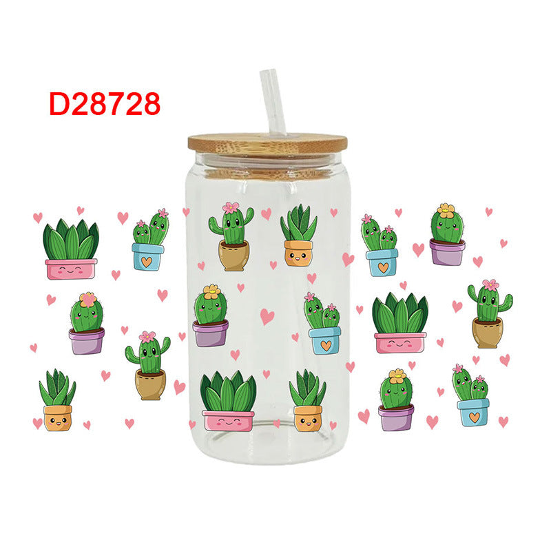 Wholesale Green succulent cactus 16oz Cup UV DTF Wraps