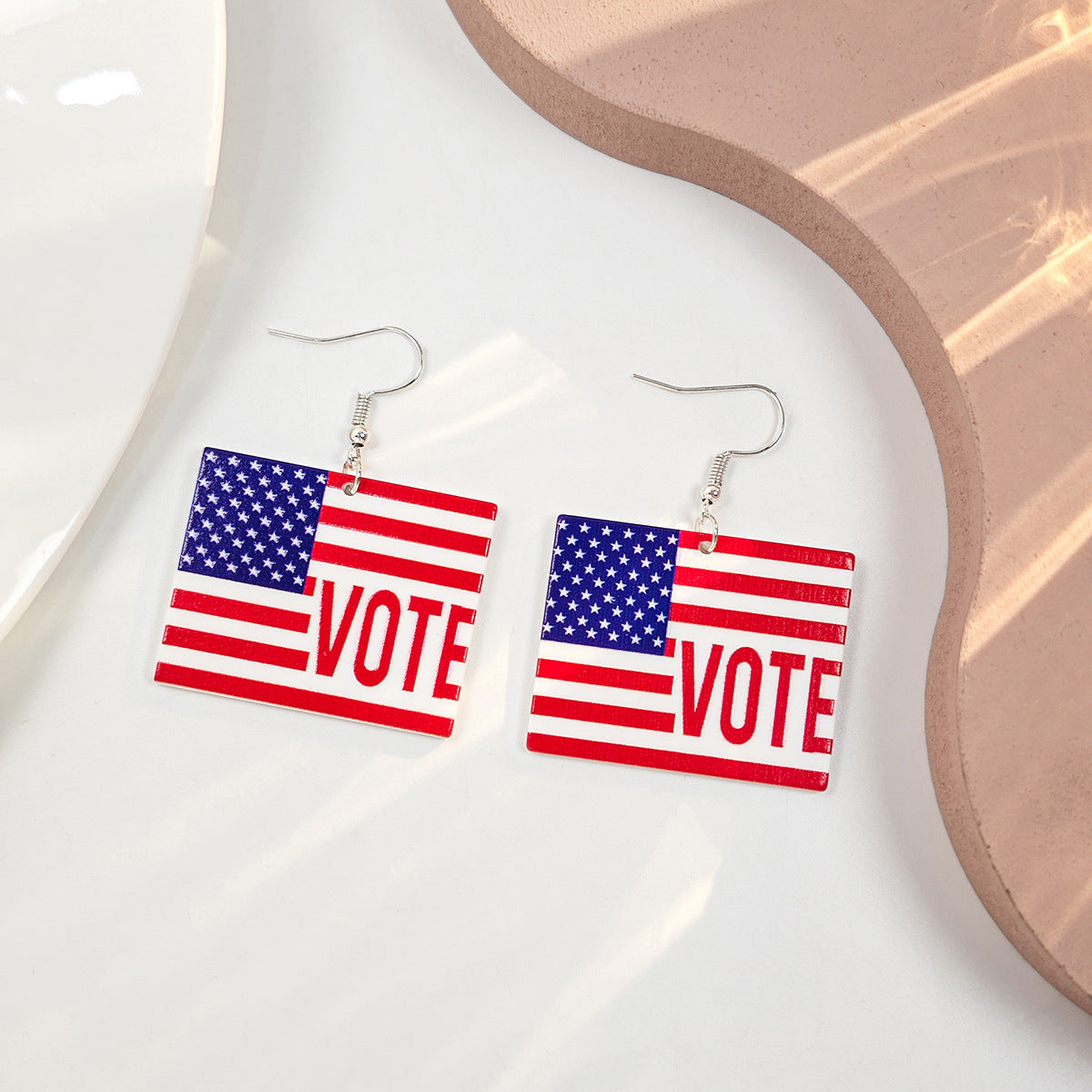 Wholesale Vintage Love Heart Flower Independence Day Acrylic Earrings