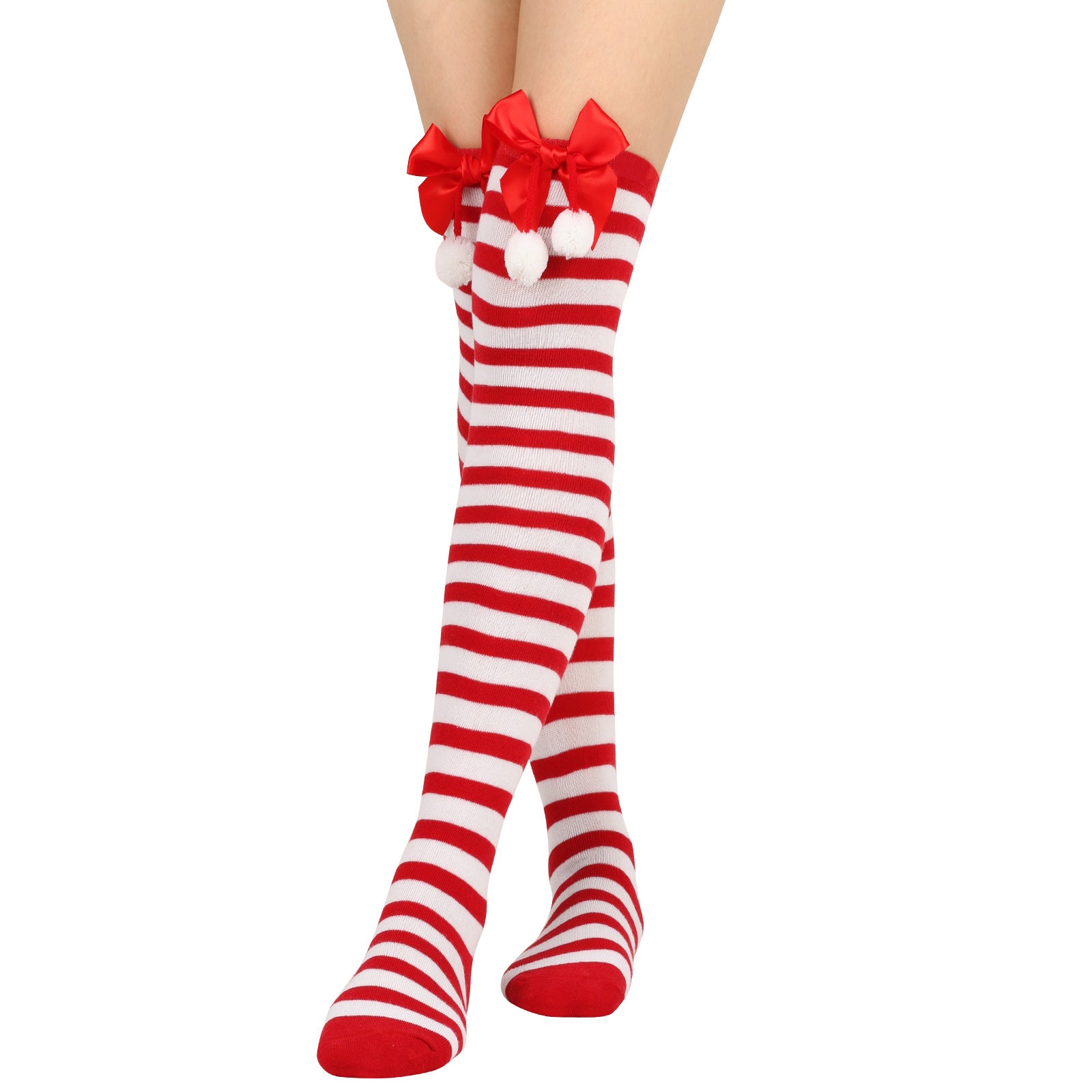 Wholesale Bow Christmas Ball Striped Over-the-Knee Socks