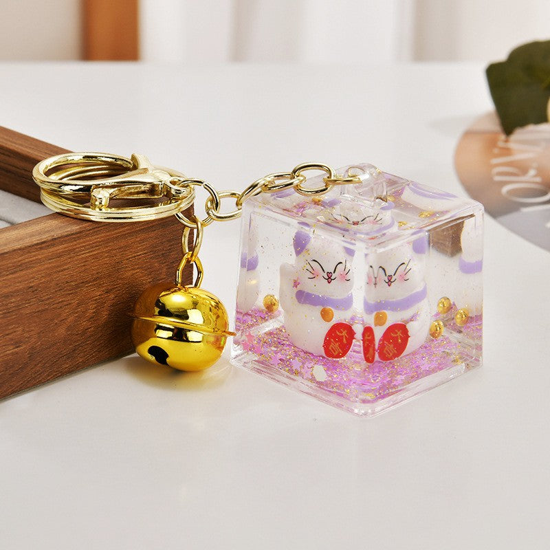 Wholesale Acrylic Golden Flowing Sand Lucky Cat Creative Keychain