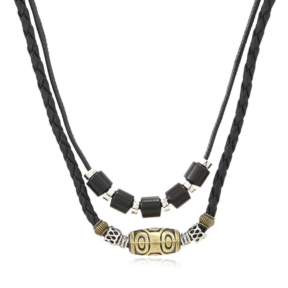 Wholesale Punk style retro personality necklace trendy men's braided wax rope antique pendant