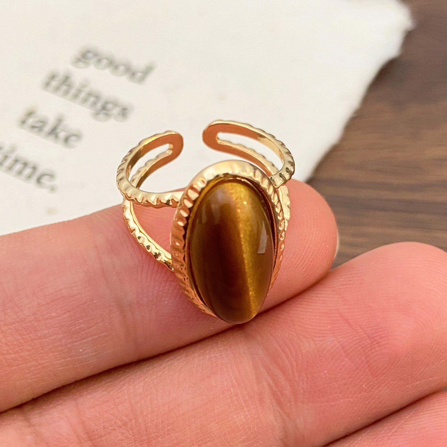 Wholesale Vintage Turquoise Tiger' s Eye Open Ring