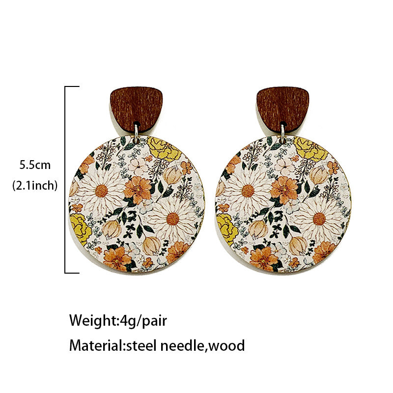 Wholesale Bohemian floral patchwork  Wood Earrings