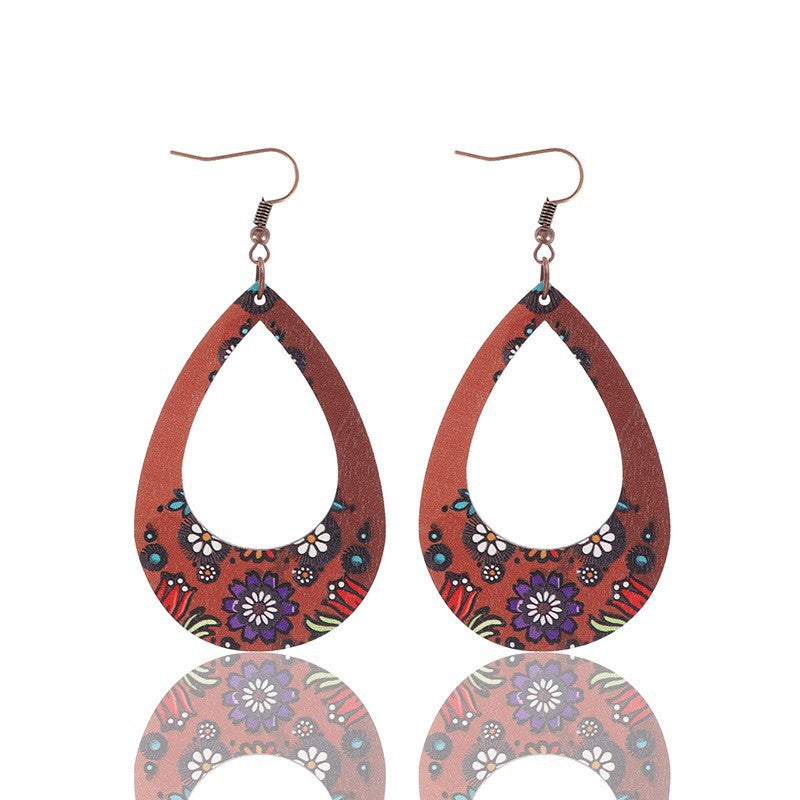 Wholesale Vintage Western Wood Print Leopard Leaf Pattern Earrings