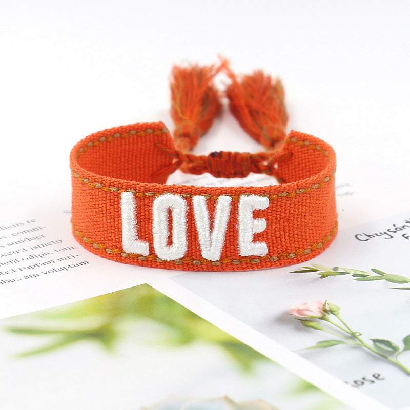 Wholesale 3D Embroidery Letter Tassel Polyester Bracelet