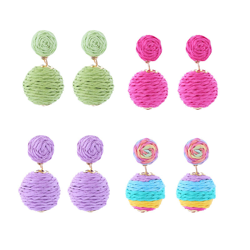 Wholesale Bohemian Handmade Wrap Ball Stud Earrings