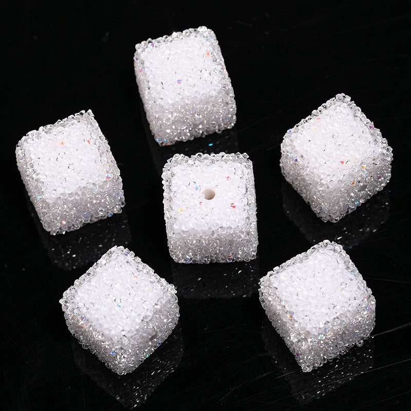 Wholesale 5pcs  Glittery candy-colored rhinestone soft candy square beads