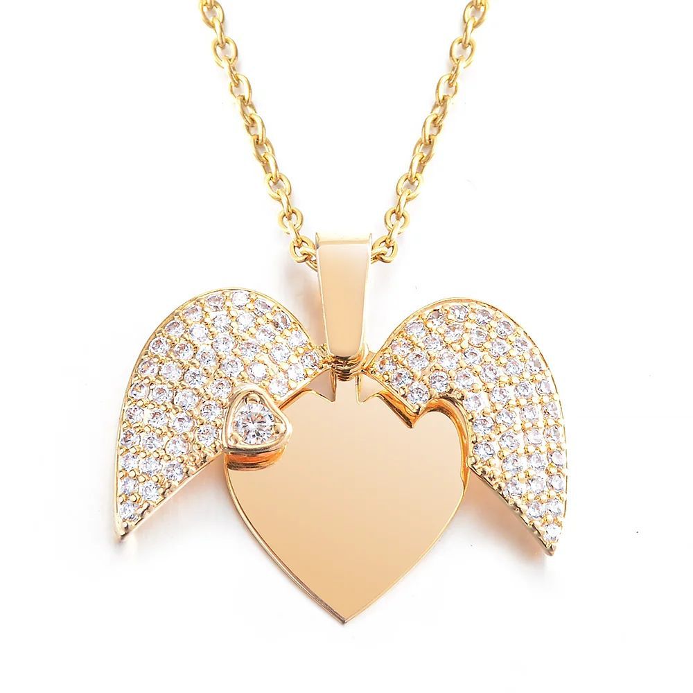 Wholesale Hollow out openable heart-shaped pendant titanium steel necklace