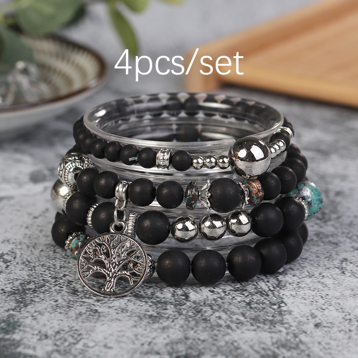 Wholesale Life Tree Demon Eye Multi Layered Pendant Glass Elastic Bracelet