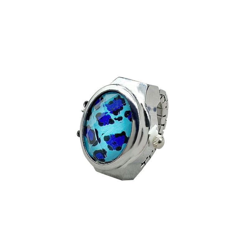 Wholesale [Ring watch] flip leopard gem personality fashion creative couple retro finger watch