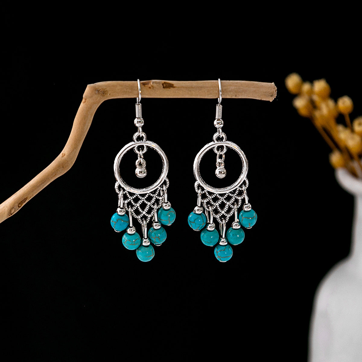 Wholesale Vintage Bohemian Tassel Turquoise Earrings