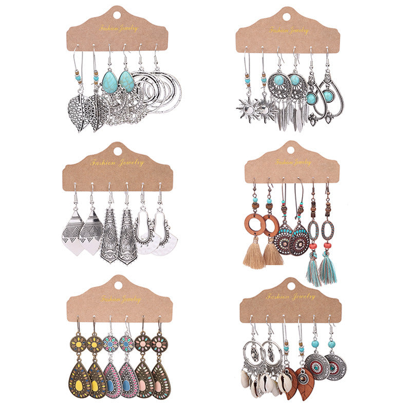 Wholesale Tassel Turquoise Three Pairs Earring Set