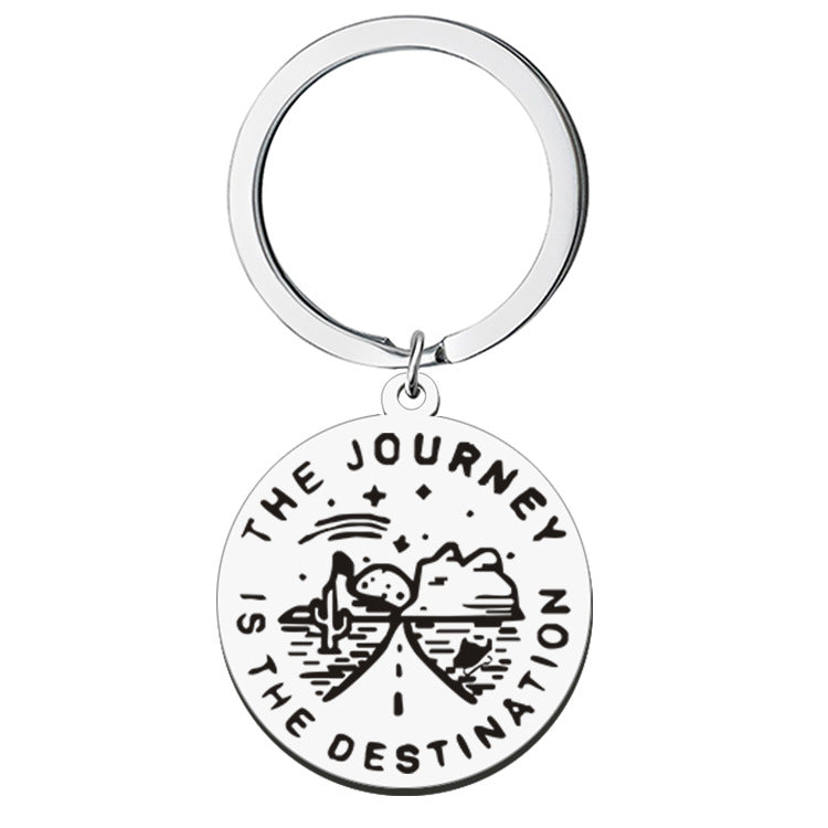 Wholesale Outdoor Travel Scenery Stainless Steel Round Plate Necklace Keychain