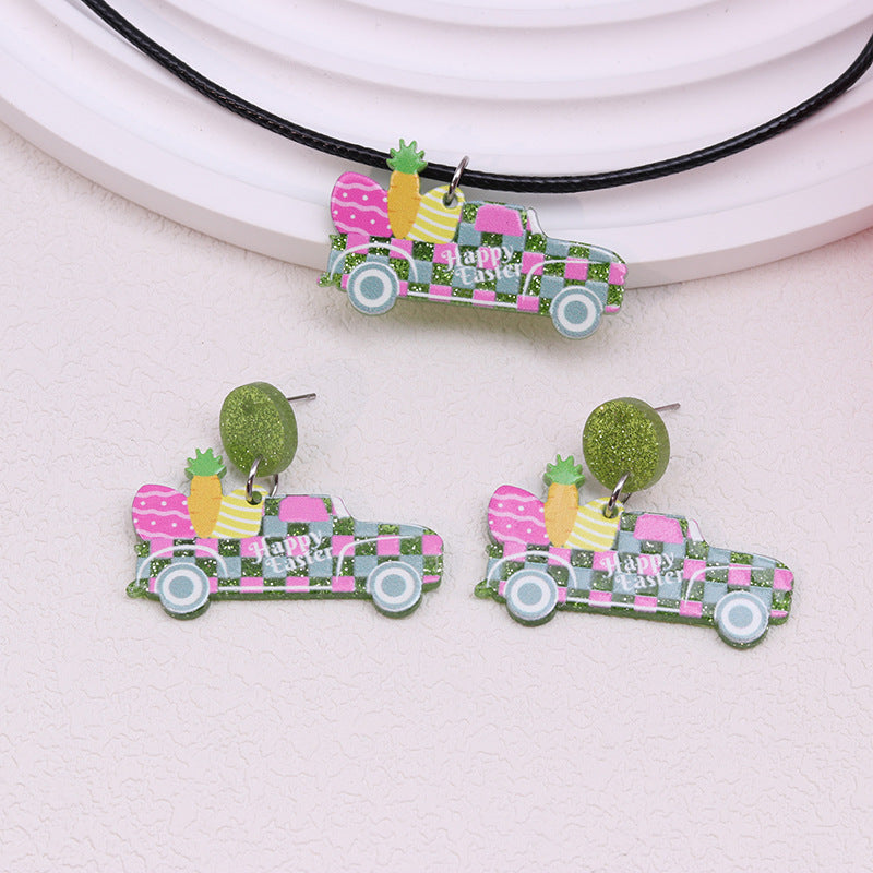 Wholesale Easter rabbit colored printed Easter egg acrylic earrings