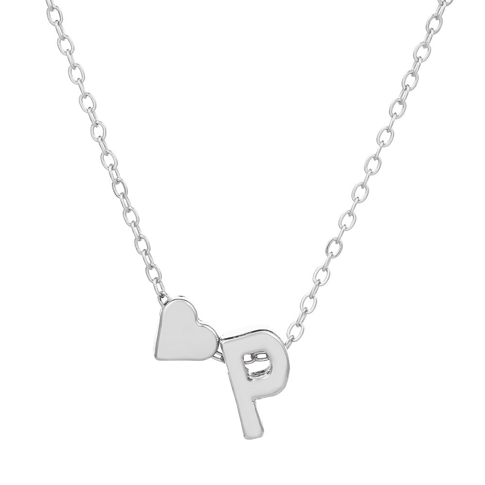 Wholesale love 26 English letters creative heart-shaped short clavicle chain