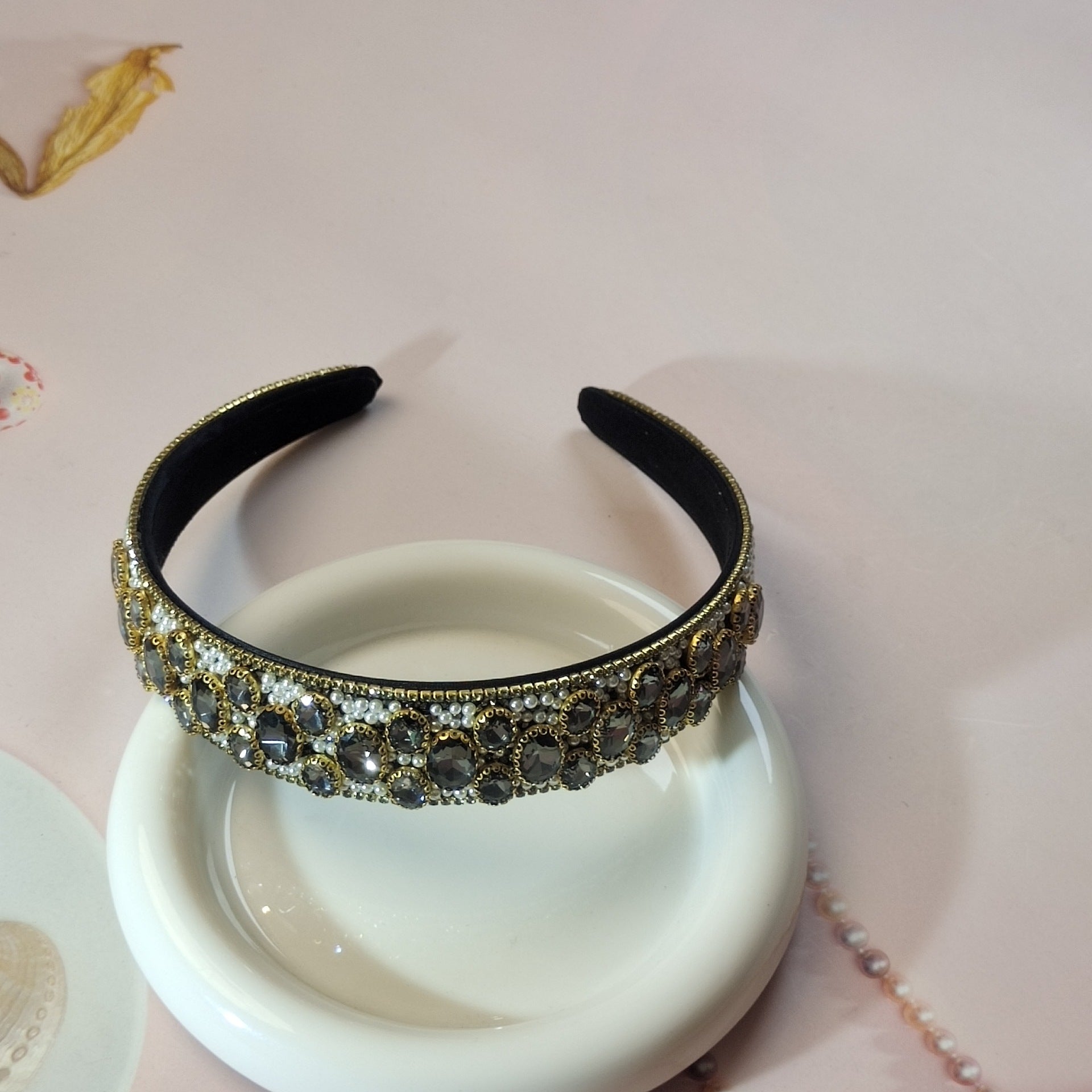 Wholesale Pearl rhinestone wide brim headband