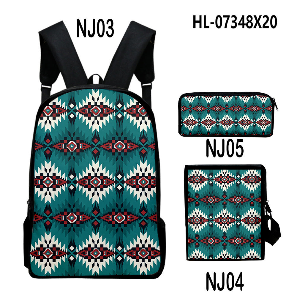 Wholesale Canvas Aztec Pattern Backpack Shoulder Bag Pencil Case Set
