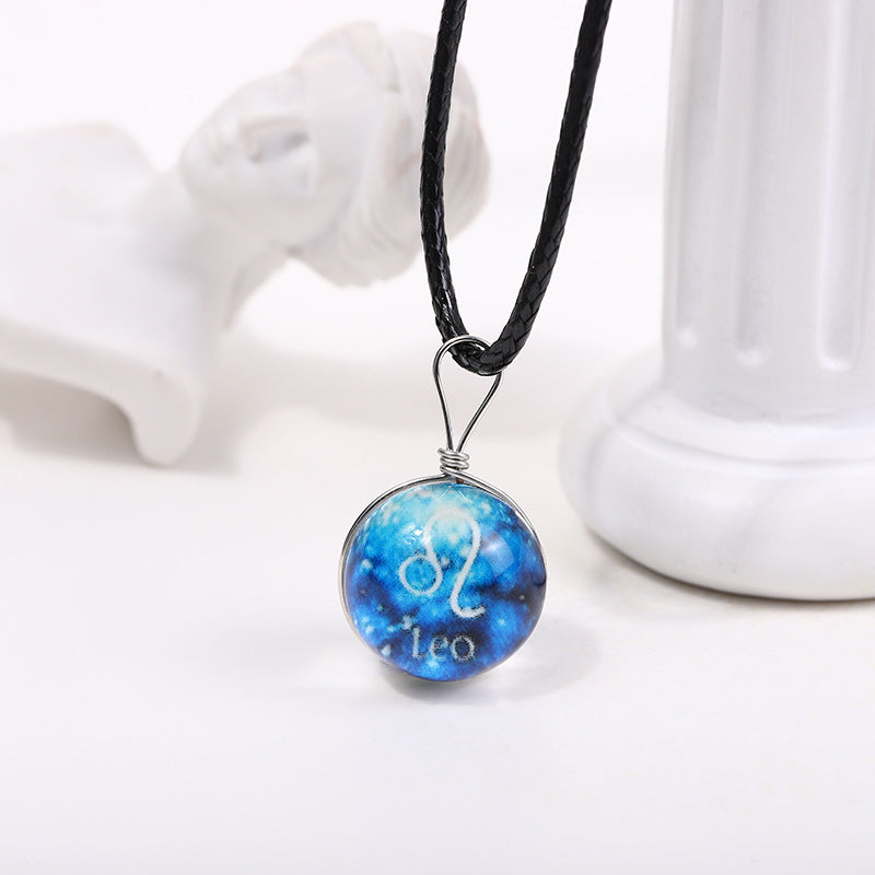 Wholesale Starry Sky Glowing Zodiac Sign Pendant Glass Forest System Fresh Clavicle Chain