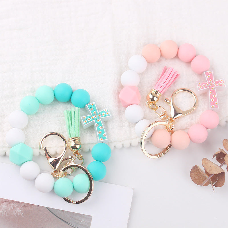 Wholesale Cartoon Cross Silicone Bracelet Keychain