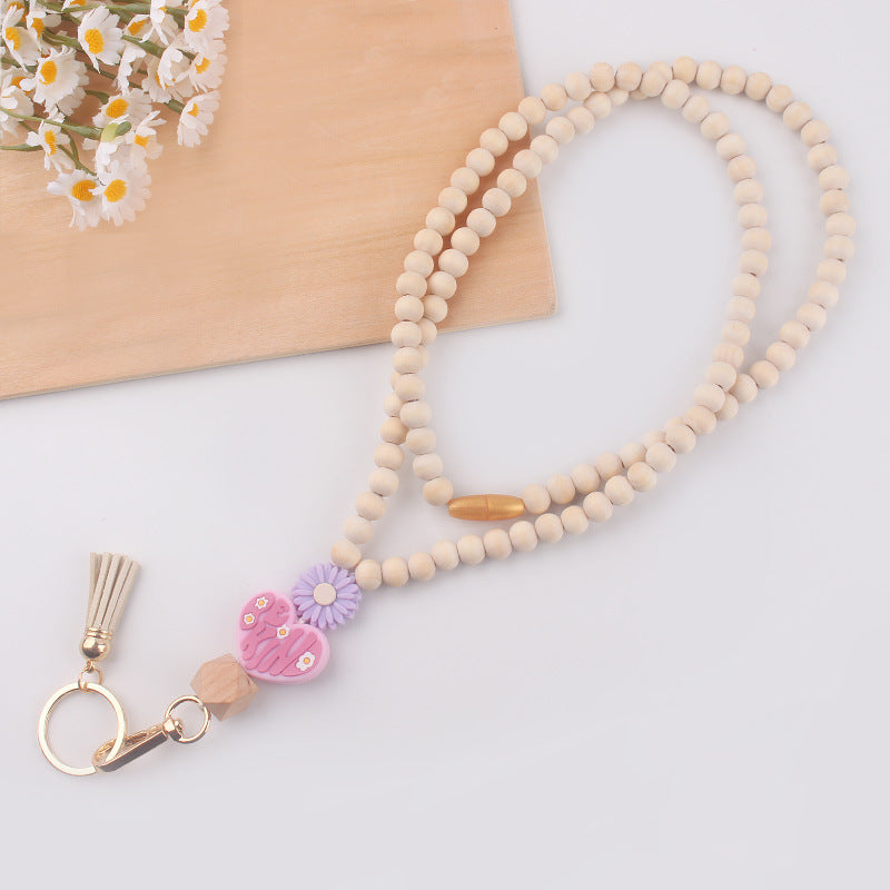 Wholesale New Wooden Bead Necklace Keychain